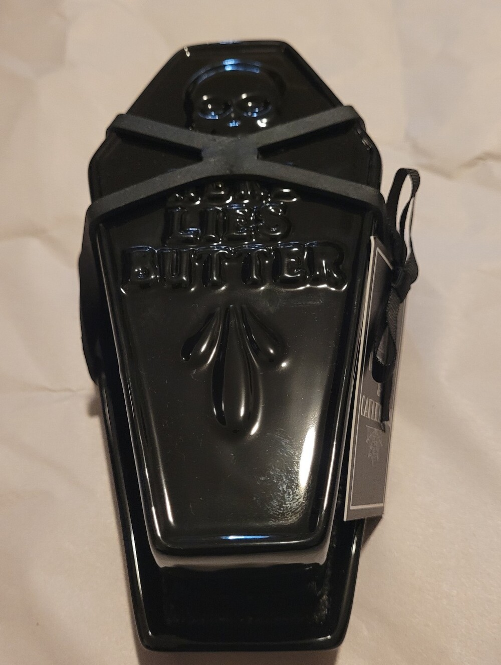 Cobwebs And Cauldrons Halloween Butter Dish Coffin Skull Black Ceramic